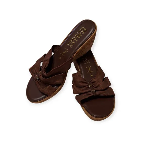 Italian Shoemakers Summery Boho Sandals Slides Wedge Brown Beaded Size 8 - Picture 7 of 7